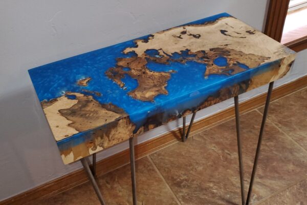 Oak Burl & Blue Resin Side Table